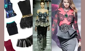 Modelli con baschina: abiti, gonne e cinture eleganti.
