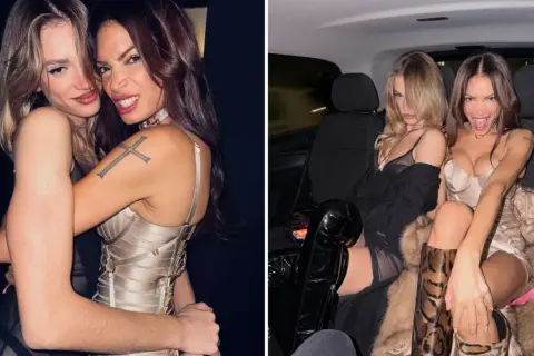 Elodie e Francesca, pronte per una serata, si abbracciano e posano in auto.