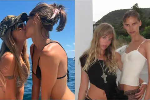 Victoria De Angelis dei Måneskin e la sua fidanzata si baciano in barca. A destra, un'altra foto di Victoria.