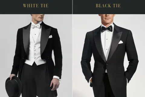 Uomo in abito da sera con giacca a coda di rondine e papillon nero, perfetto per un evento con **black tie dress code**.