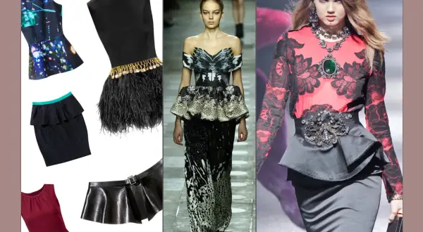 Modelli con baschina: abiti, gonne e cinture eleganti.