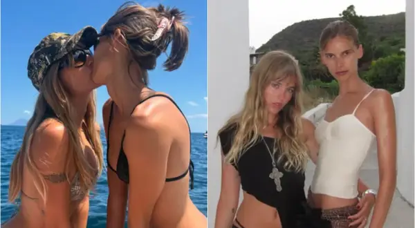 Victoria De Angelis dei Måneskin e la sua fidanzata si baciano in barca. A destra, un'altra foto di Victoria.