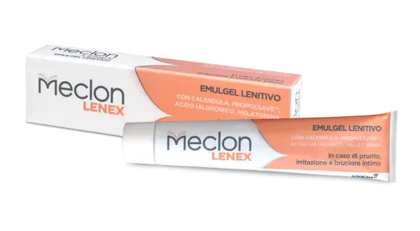 Meclon Lenex Emulgel Lenitivo, con calendula e acido ialuronico, per prurito intimo esterno sulle grandi labbra. Rimedi naturali per il benessere intimo.