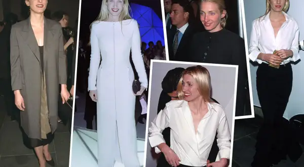 Carolyn Bessette style: look elegante in abiti lunghi, cappotti e camicie.