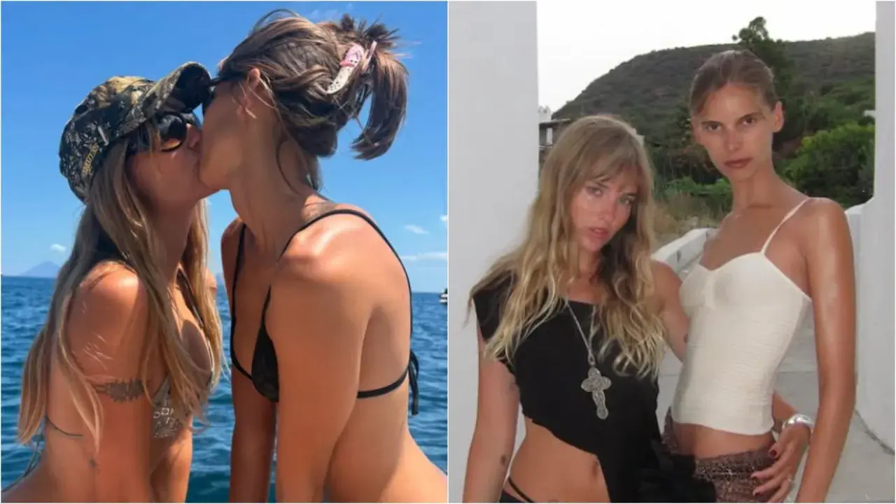 Victoria De Angelis dei Måneskin e la sua fidanzata si baciano in barca. A destra, un'altra foto di Victoria.