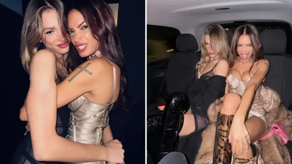 Elodie e Francesca, pronte per una serata, si abbracciano e posano in auto.