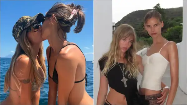 Victoria De Angelis dei Måneskin e la sua fidanzata si baciano in barca. A destra, un'altra foto di Victoria.