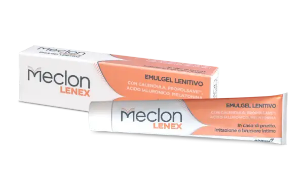 Meclon Lenex Emulgel Lenitivo, con calendula e acido ialuronico, per prurito intimo esterno sulle grandi labbra. Rimedi naturali per il benessere intimo.
