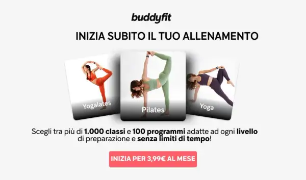 Donne in posizioni di yoga, pilates e yogalates. Scopri come lo yoga fa dimagrire con oltre 1000 classi su Buddyfit.