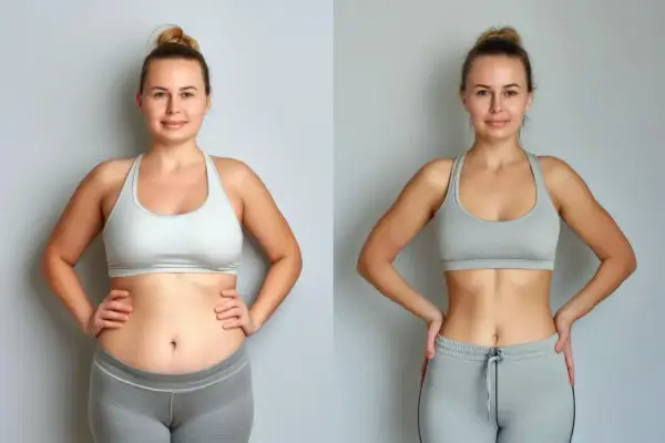 Donna prima e dopo un percorso per perdere 3 kg in un mese. La sua trasformazione è visibile.